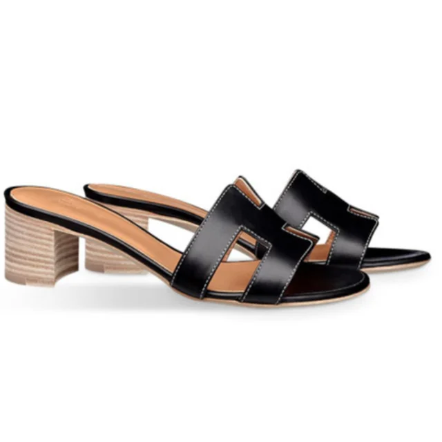 

Genuine Leather Women Slippers High Quality Calf Leather Splice Sandals Slippers 5cm Slippers Luxury Designer Shoes for Ladies