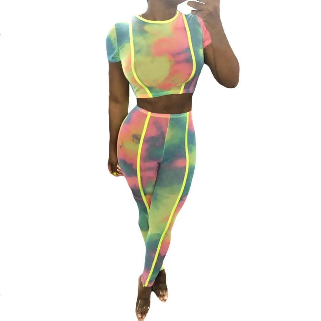 

Fashion Women Casual Print Two Piece Set New Summer Rompers Sexy Gradient Contraction Suit Skinny 2pcs Summer Outfits #520