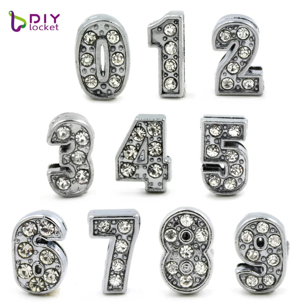 

8MM Full Rhinestone Slide Number "0-9 " (10 pieces/lot) Slide Charms Fit DIY Wristband & Bracelet LSSL019-0*10--LSSL019-9*10