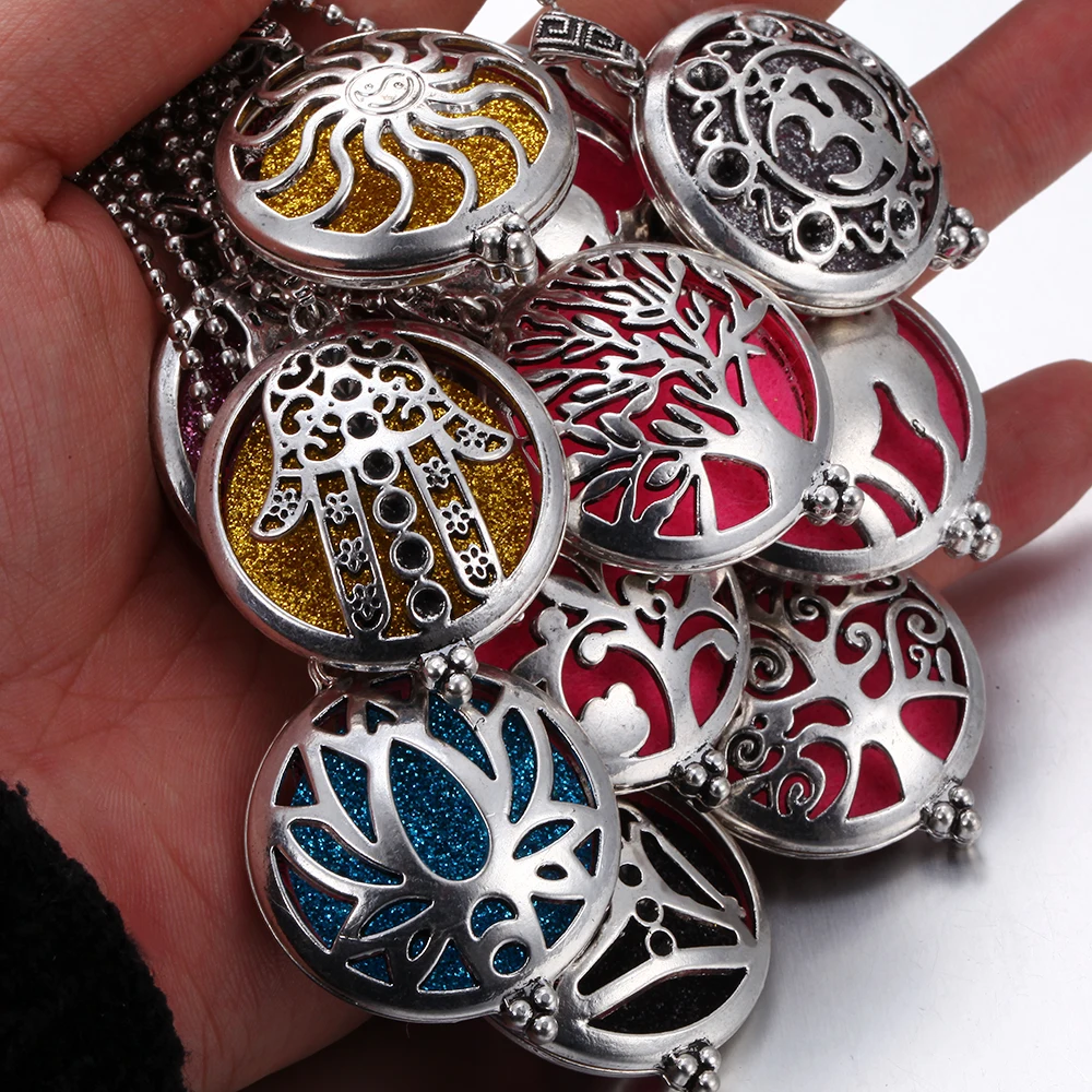 

New Aroma Diffuser Necklace Open Silver Tree of Life Locket Pendant Essential Oil Diffuser Aromatherapy Locket Necklace with Pad
