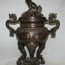 Песня voge gem S5689 2" Клеймо Китайский Фиолетовый Бронзовый Дракон Зверь Лев 3 Фута Курильница Кадило