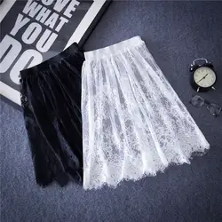 Горячая Летняя женская кружевная юбка модная однотонная повседневная юбка из прозрачной ткани открытая короткая элегантная эластичная