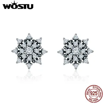 

WOSTU High Quality Real 925 Sterling Silver Sparkling Snowflake Stud Earrings for Women S925 Silver Fine Jewelry Gift CQE346