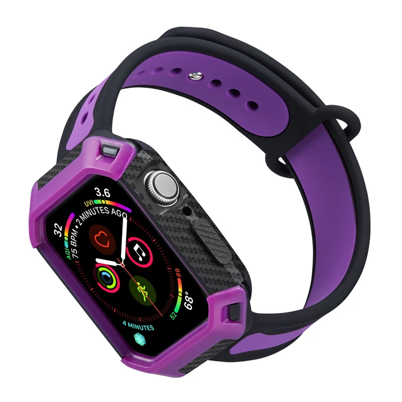 ASHEI ремешок для спортивных часов для Apple Watch Series 4 Band с чехлом 44 мм 40 мм силиконовый сменный Браслет наручный ремень для iWatch Cover - Цвет ремешка: black purple