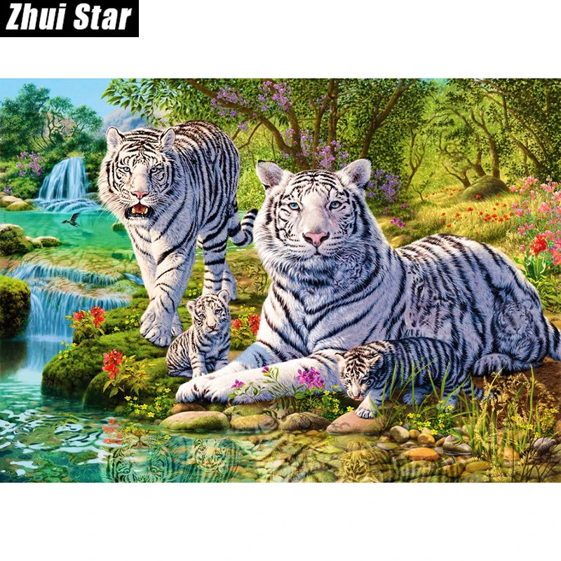 

Full Square Diamond 5D DIY Diamond Painting "The Stream Of White Tiger" Embroidery Cross Stitch Rhinestone Mosaic Painting Decor