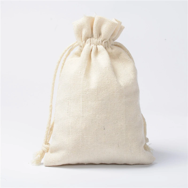 50pcs White Cotton Sacks Jute Bags Natural Burlap Gift Candy Pouch Drawstring Bags Wedding Party Favor Pouch Gift Storage bags