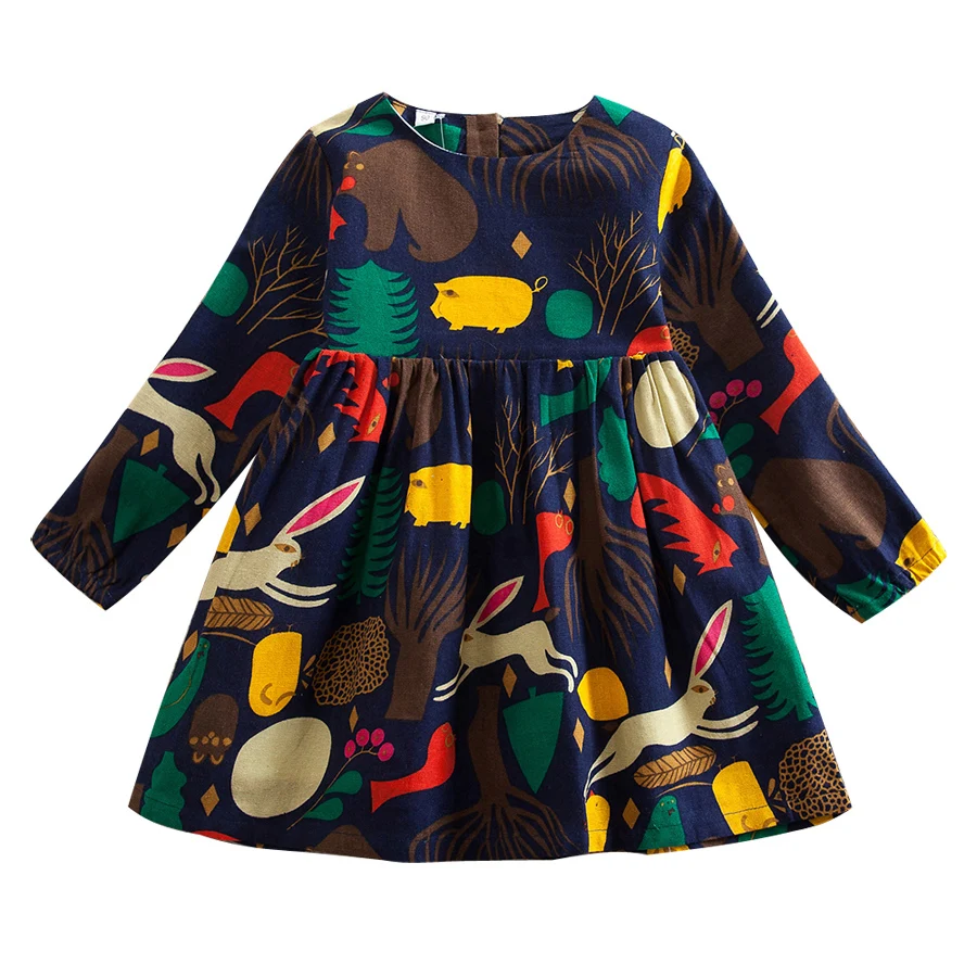 

IYEAL Girls Dress 2018 New Spring & Autumn Girls Clothes European and American Style Cartoon Printing Cotton Baby Kids Dresses