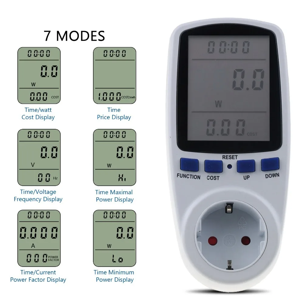 

KEBETEME AC Power Meters 230v EU Plug Digital Voltage Wattmeter Power Analyzer Electronic Energy Meter Measuring Outlet Socket