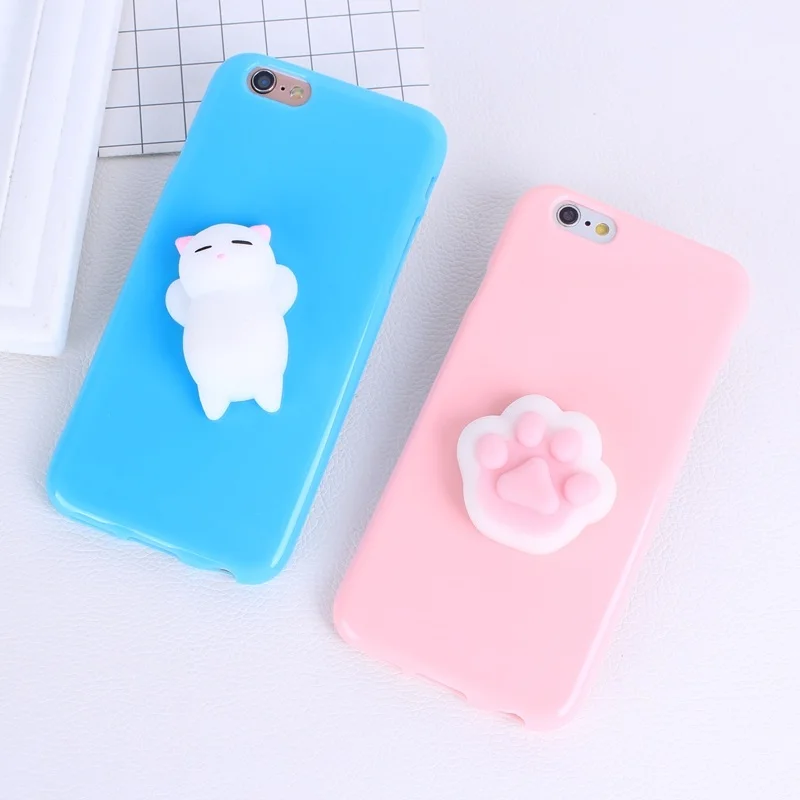 Squishy Phone Case For iPhone 6 6s 7 3D Cute Cat Soft