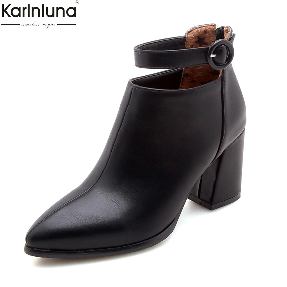 

KarinLuna 2018 Plus Size 32-47 Add Fur Winter Boots Woman Shoes Ankle Boots Pointed Toe Hot Sale Women Shoes Female Booties