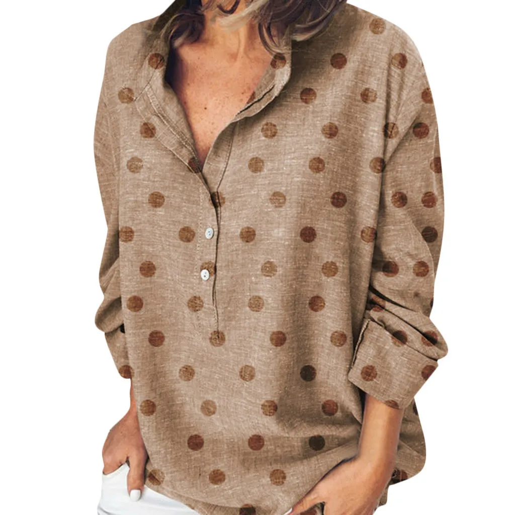 

Women's Casual Long Sleeve Tops And Blouses Boho Ladies Dot Printed Button Shirts Loose Blouse Tank Tops blusas mujer de moda