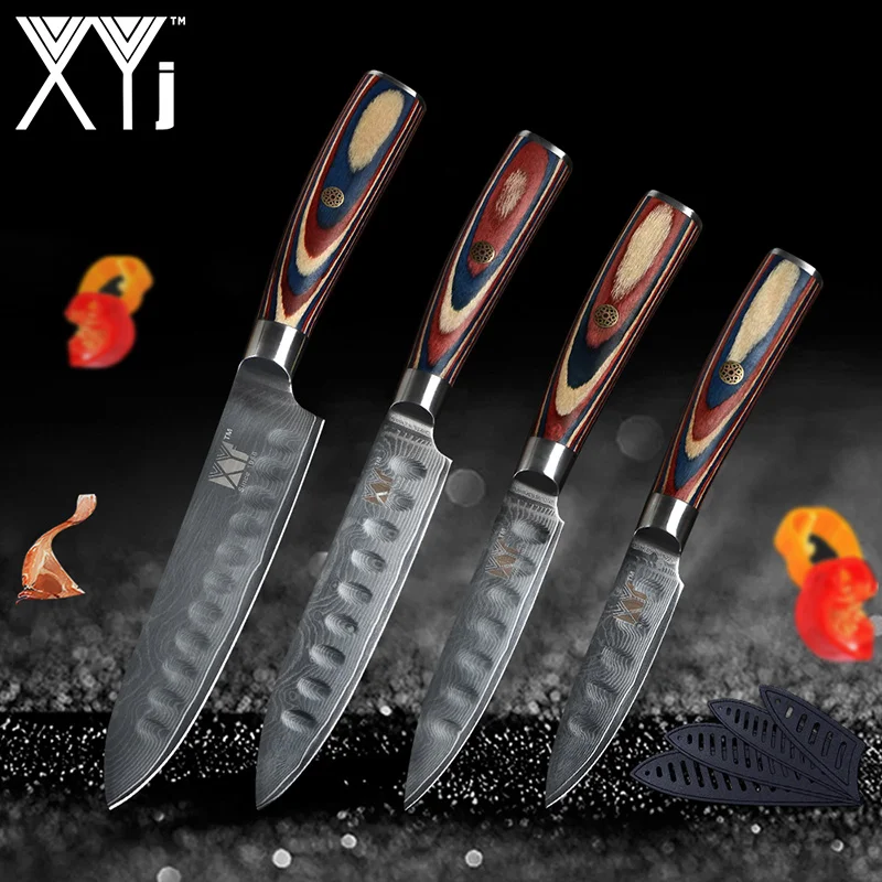 Дамасские кухонные ножи XYj поварской нож японский кухонный нож Дамаск VG10 67 слой кухонные ножи ультра острые деревянные ручки - Цвет: 3456