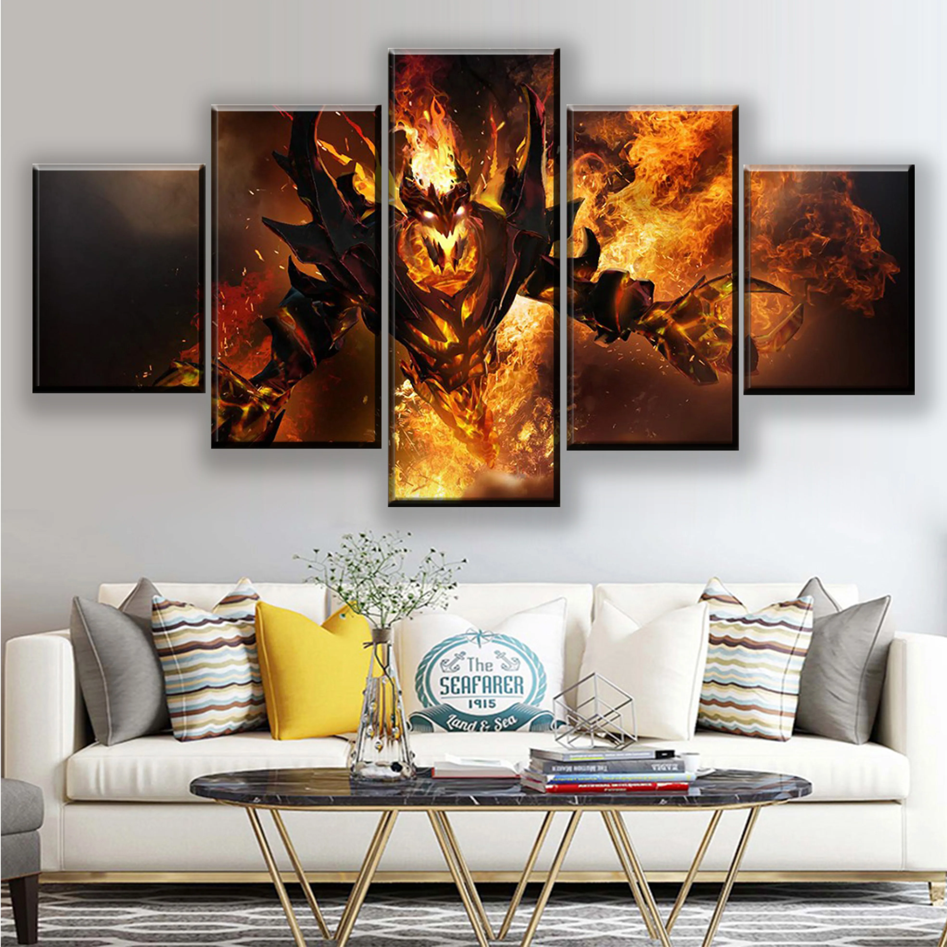  5 Pieces DotA 2 Fire Heroes Canvas Print Abstract Painting Game Poster Modern Wall Artwork Home Dec