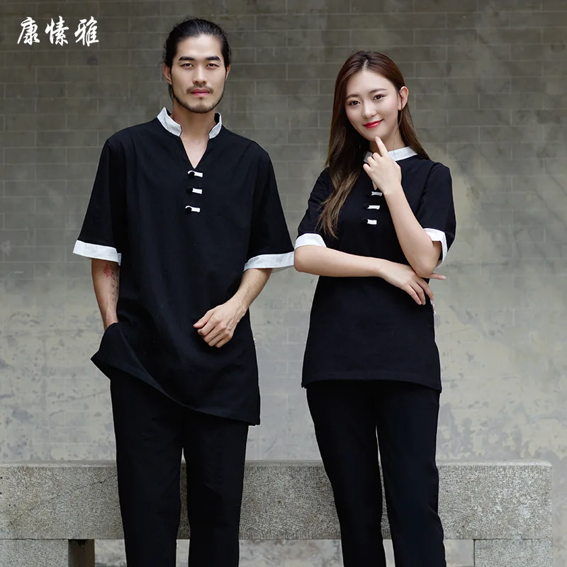 

Summer Men Yoga Set Meditation Uniform Linen Loose Wide Leg Yoga Pant Yoga Shirt Male Martial Arts Tai Chi Kung Fu Casual Suit