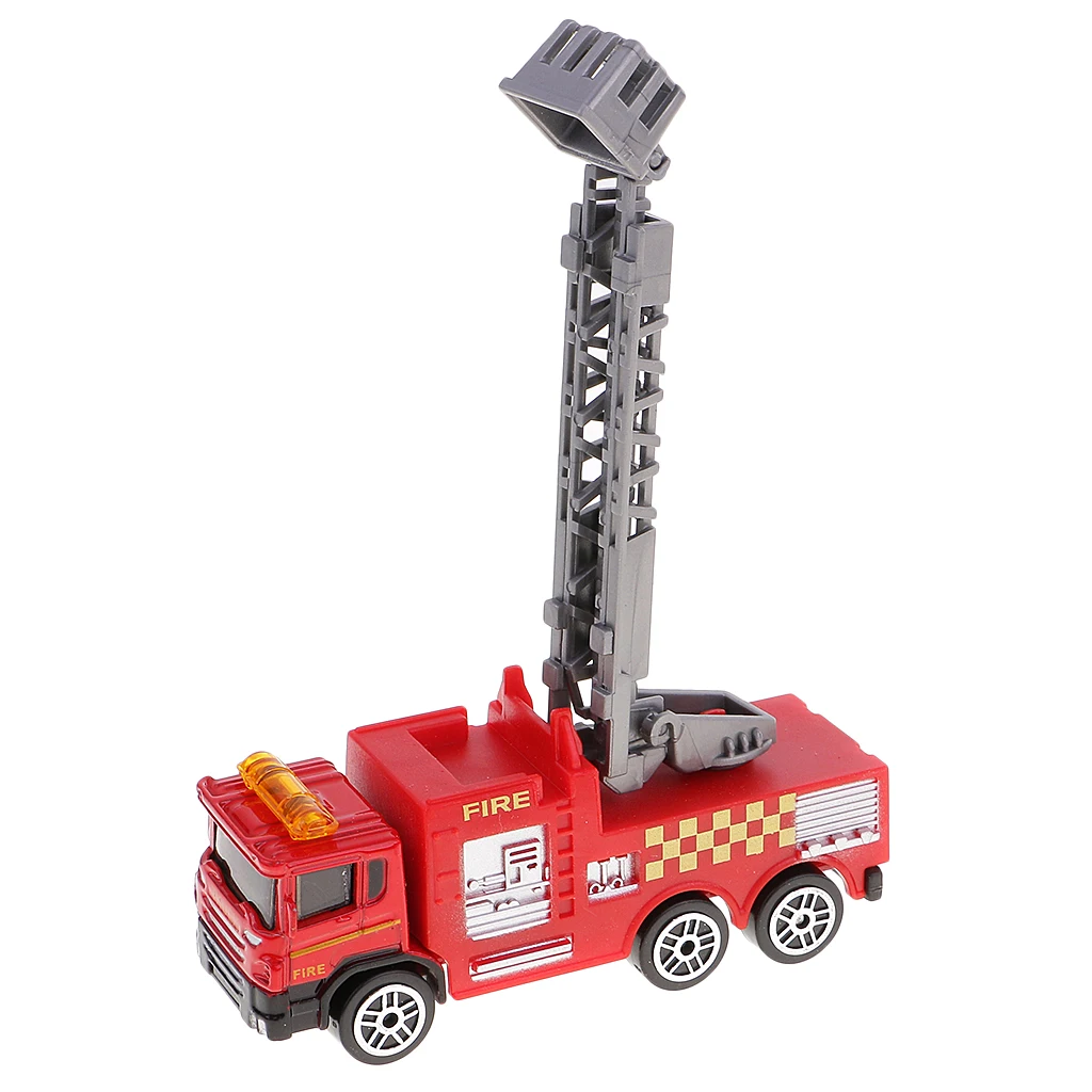 2Pcs Diecast Fire Truck Construction Vehicle Cars Model Toy for Kids Children Christmas Gift Collection Room Decor