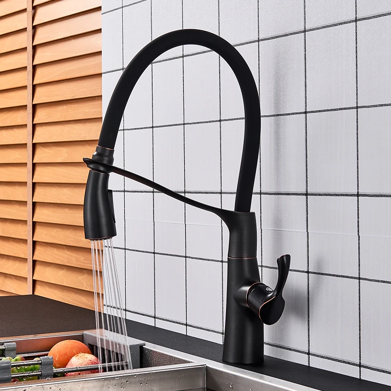 quyanre wanfan frap bronze black pull out kitchen faucet single handle mixer tap deck mounted with pull out sprayer kitchen sink faucet11125