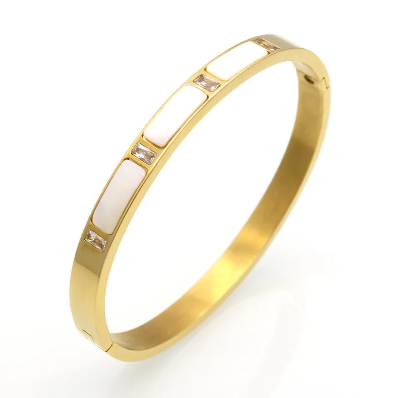 

Gold Colour Stainless Steel Natural Shell Bracelets Bangles Crystal Bangle For Women Jewelry pulseiras joyas