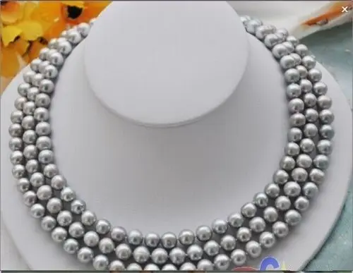 

NATURAL 7-8MM SOUTH SEA GRAY PEARL NECKLACE 50 INCH 925silver