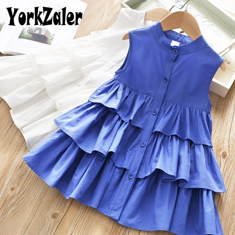 

Yorkzaler Summer Sleeveless Kids Princess Dress 2019 Fashion Girl Cupcake Dress Party Dresses White Blue Children's Clothes
