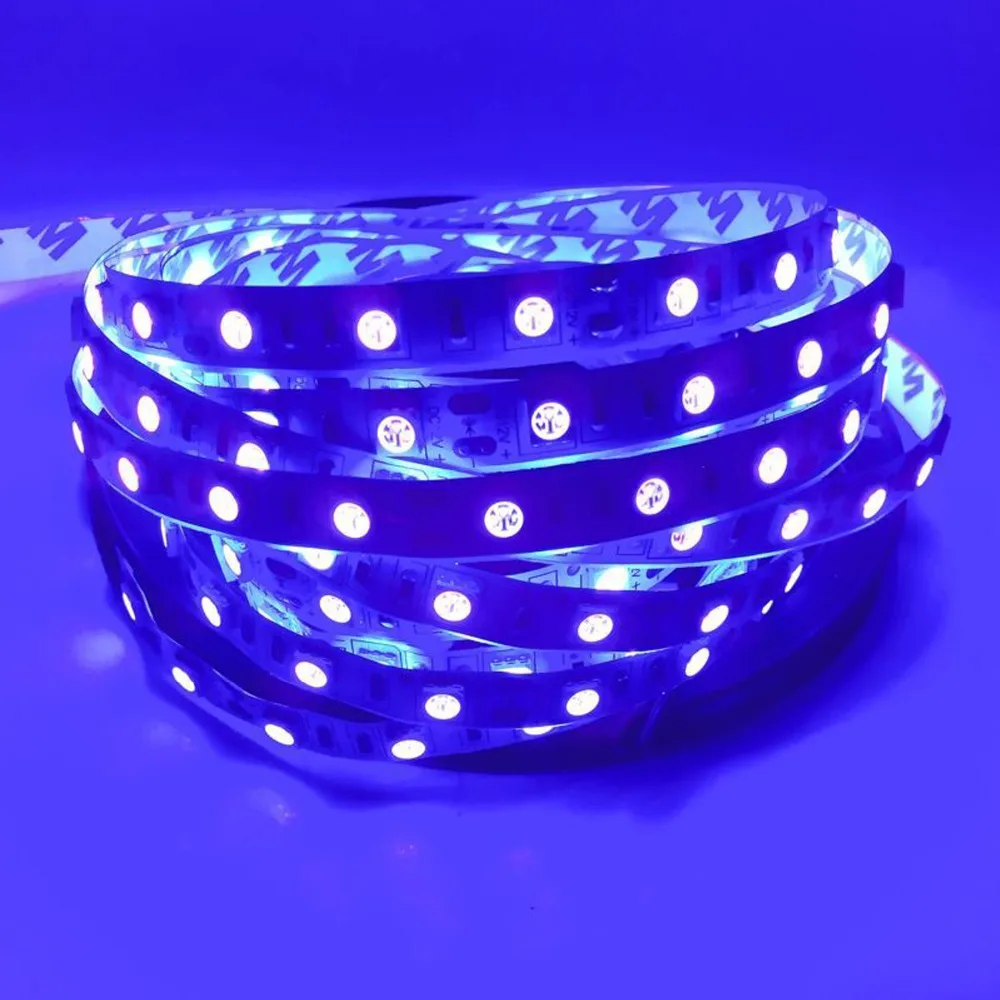 УФ светодиодный полосы света 5050 SMD 60 светодиодный s/m 395-405nm ультрафиолетовым излучением светодиодный Диодная лента фиолетовый гибкие светодиодные ленты лампы для DJ флуоресценции