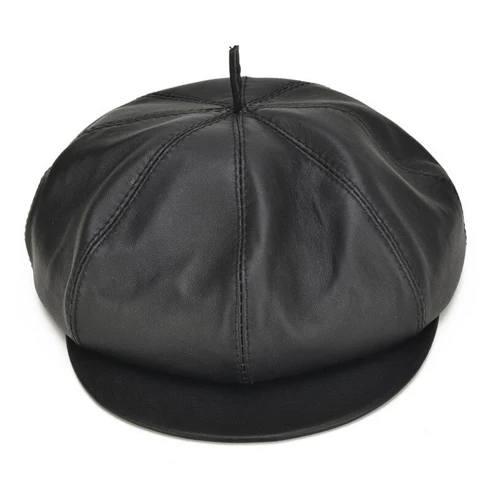 Новая женская качественная восьмиугольная кепка из натуральной кожи женская модная брендовая восьмиугольная шляпа осенне-зимняя теплая шапка из натуральной овечьей кожи - Цвет: black