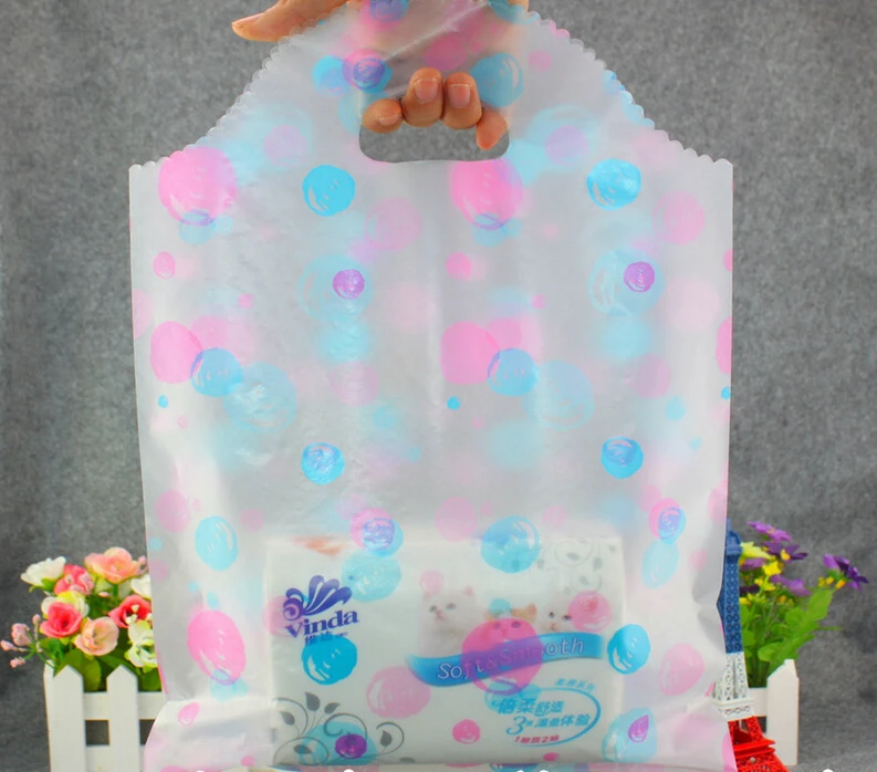 40x52cm Small/Large Plastic Gift Bags White Lace Flowers Boutique Shopping Clothing Packaging