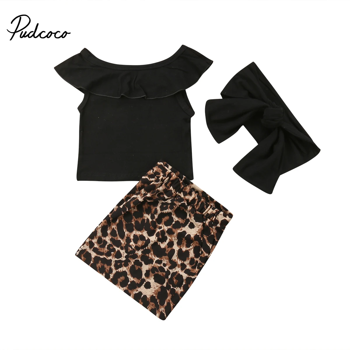 

2018 Brand New Fashion Toddler Infant Kids Baby Girl Off Shoulder Tops Leopard Sheath Skirt Headband 3Pcs Set Clothes 1-6T