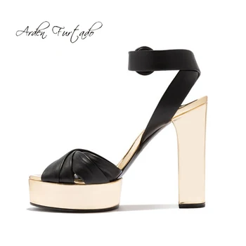 

Arden Furtado Summer Fashion Women's Shoes Classics Chunky Heels Sexy Gold Personality Elegant Buckle strap platform Sandals new