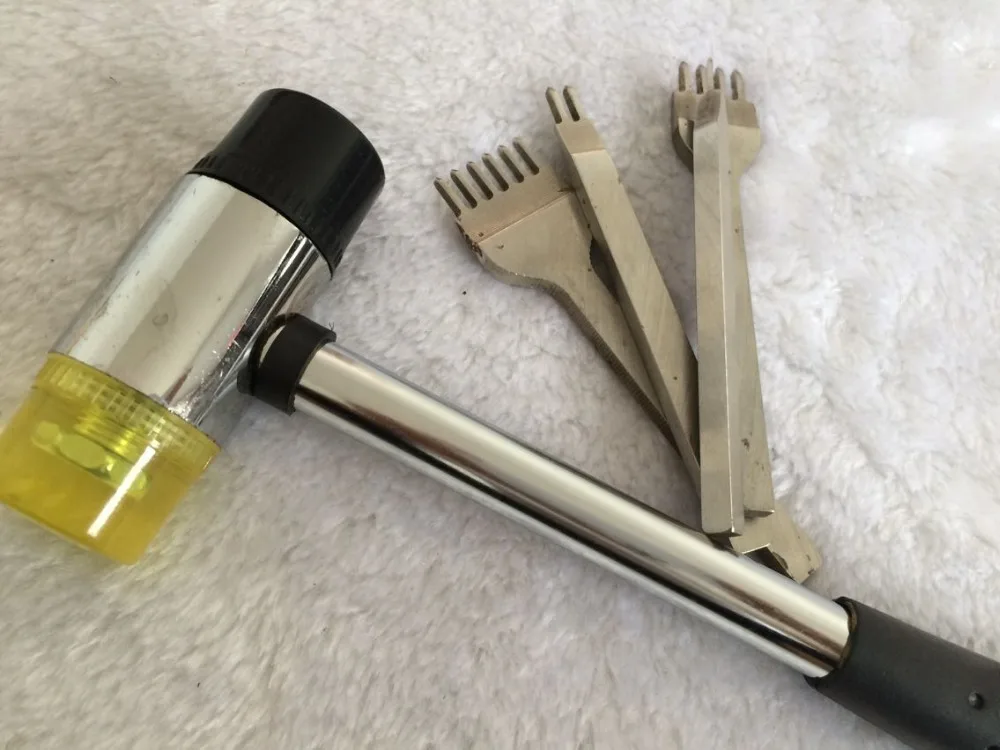 Rubber hammer and hole punch stitching tool for leather handworkin