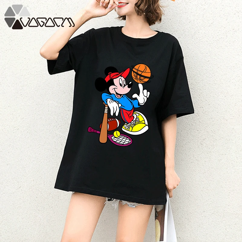 

Summer Clothes For Women Mickey Mouse Print Tops Tee Short Sleeve Black Fashion Loose Harajuku Cartoon Plus Size T Shirts Casual