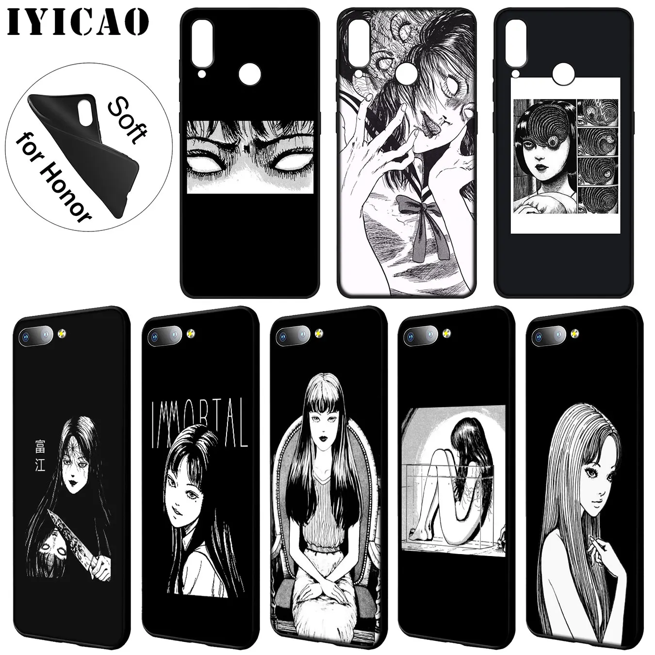 Мягкий чехол IYICAO horror comic junji ito Tomie Tees для Huawei Y9 Y7 Y6 Prime 2019 Honor 20 8C 8X 8 9 9X 10 Lite 7C 7X 7A Pro |