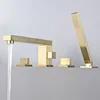 Gold brush Bathtub faucet mixer with hand shower double function bathtub faucet set deck mounted bath shower tap(chrome , black) 3