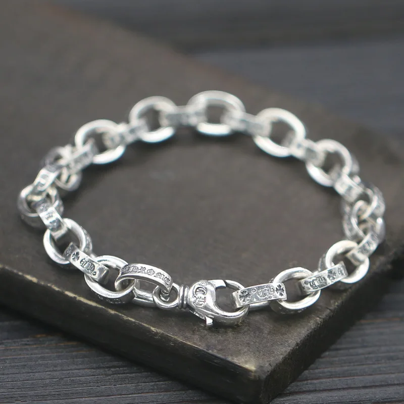 

Starfield 925 Sterling Silver Retro Thai Silver Rough English Logo Letter Long Box Chain Bracelet CH Men Women Models