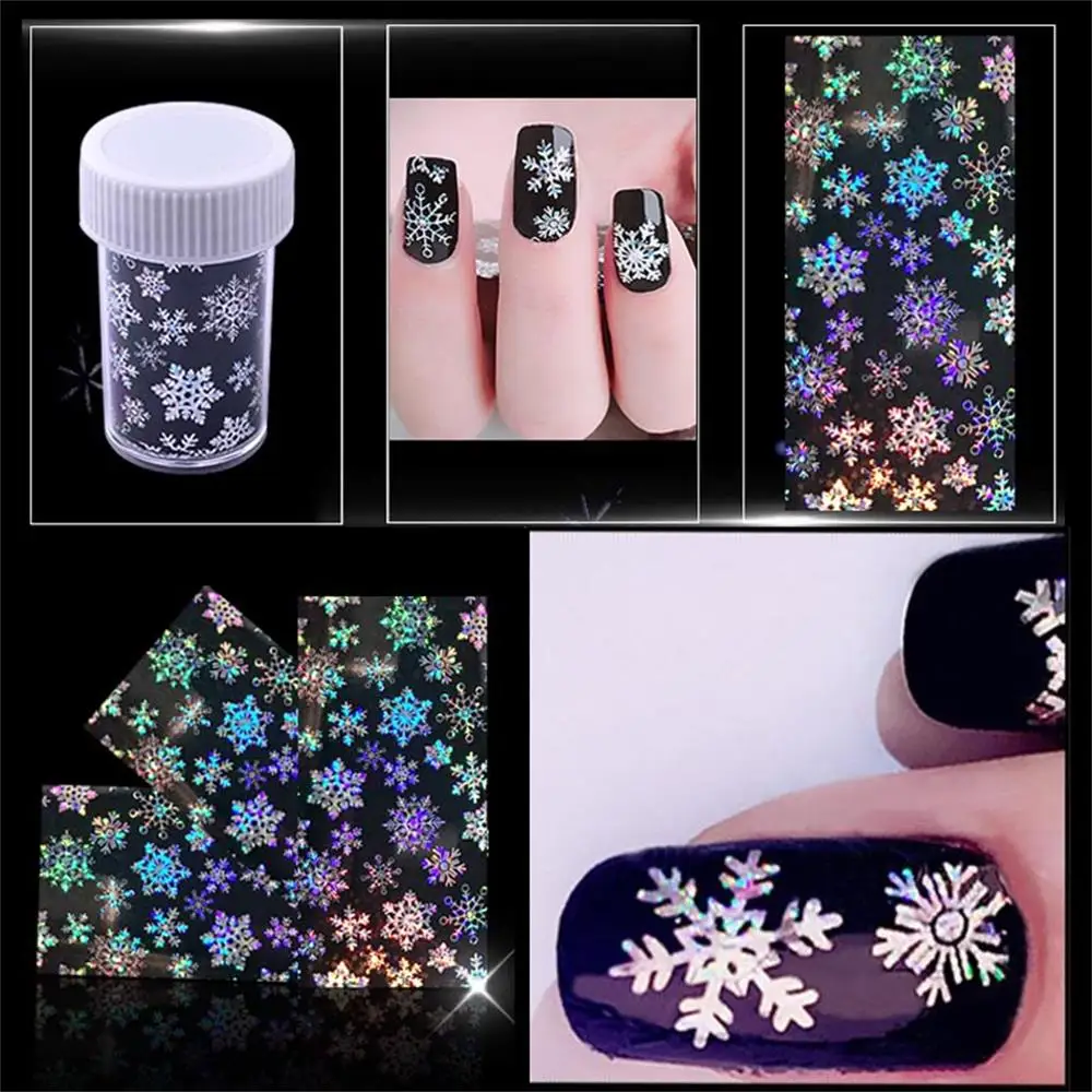 

1PC 120cm*4cm Hot Selling White Snowflake Christmas Design DIY Nail Foils Art Transfer Stickers Flower Paper Starry Decals