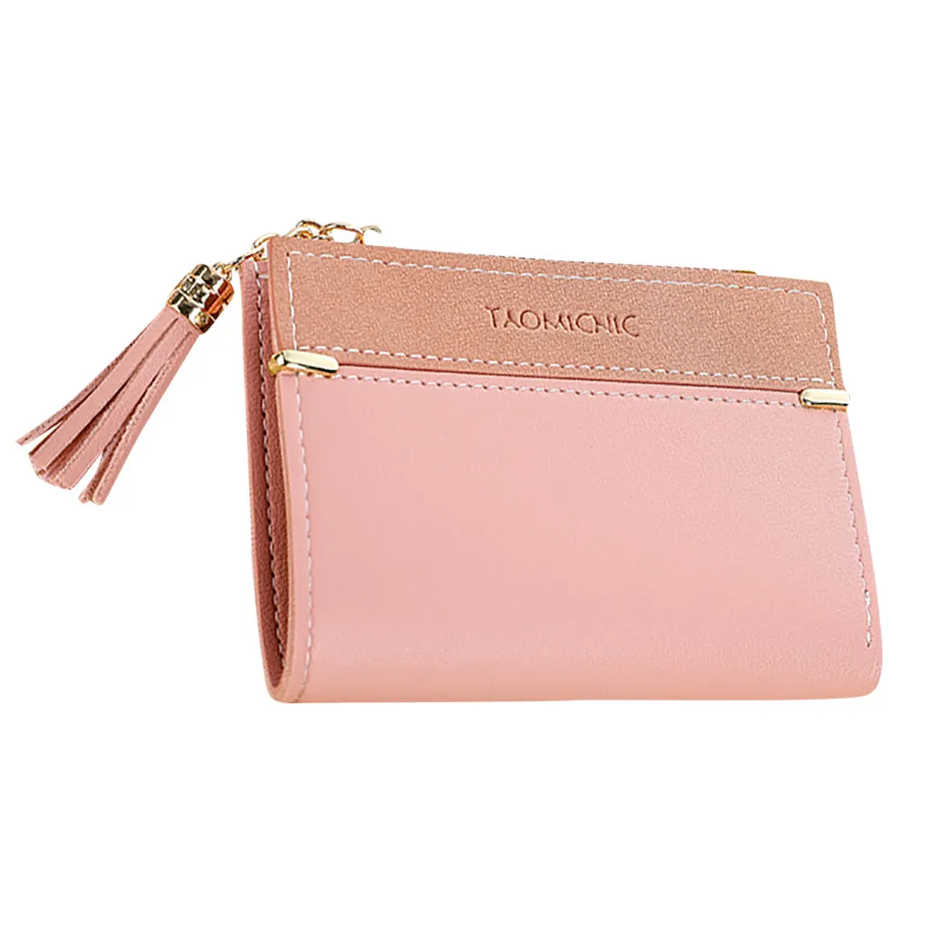 

2019 Spring Summer New Women's Short Solid Color Buckle Tassel Soft Elegant Fashion Simplicity Female Card Bag Purse