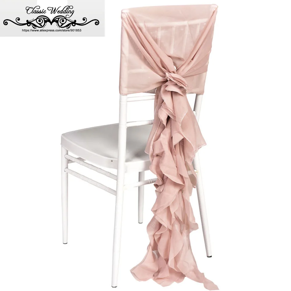 

100 PCS Free Shipping Blush Pink Chiffon Chair Cap Sheer Chiavari Chair Cover Willow Chair Cap Ruffled Chair Sash