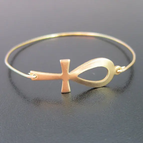 

Golden / silver Color Egyptian Hieroglyphic Ankh Bangle Bracelet Gift for friend,mom Retro Beautiful Jewelry YPQ0103