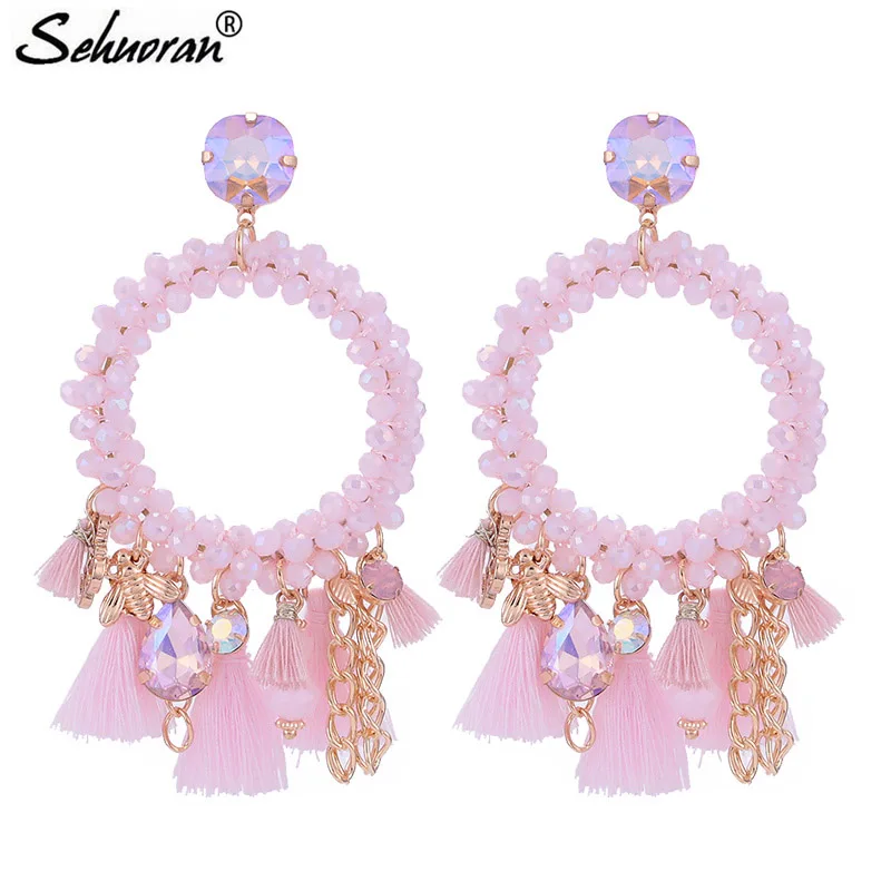 Hot Sehuoran Tel Earrings For Woman Crystal Faceted Beads Sehuoran Tel Earrings For Woman Crystal Faceted Beads Handmade Boho Statement Oorbellen