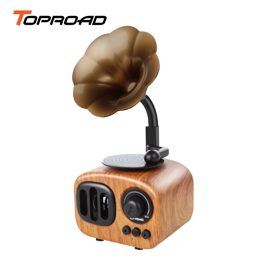 

TOPROAD Retro Bluetooth Speaker Wireless Stereo Trumpet Style Party Loudspeaker built in Mic Support FM radio USB TF Line in
