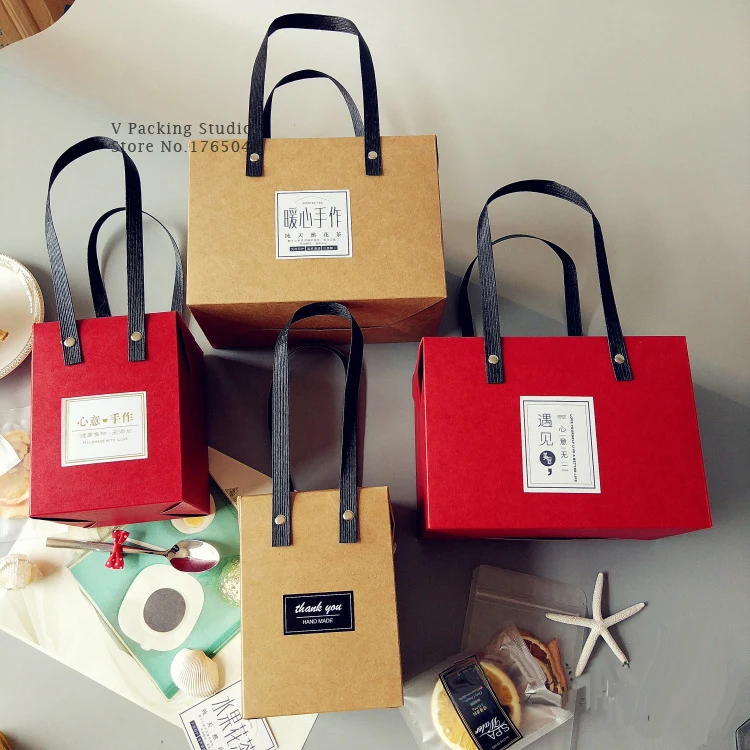 

Kraft paper box portable Kraft Paper Gift Box Wedding Candy Cake Packing Box Portable Case Big 100pcs/lot