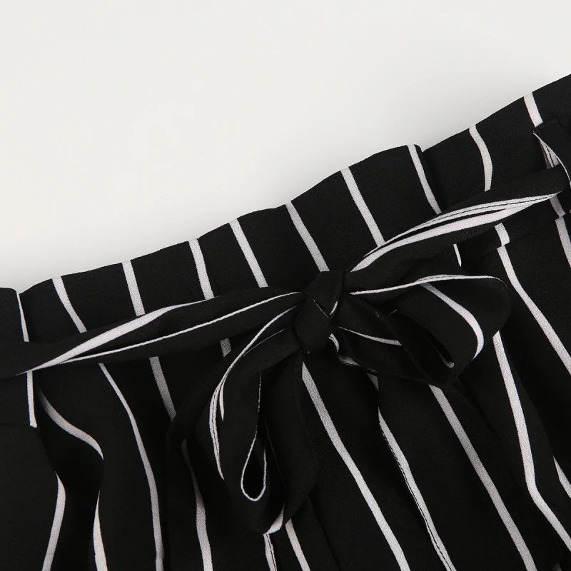 HDY Short Femme 2019 Women High Waisted Wide Leg Short Stripe Elastic Waist Shorts Feminino Plus Size haoduoyi Shorts Women M (7)