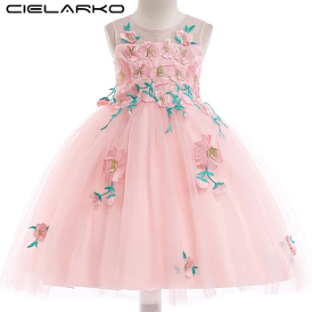 

Cielarko Girls Floral Dress Wedding Birthday Party Kids Dresses Tulle Frock Fashion Children Clothing Formal Outfits Pink Dress