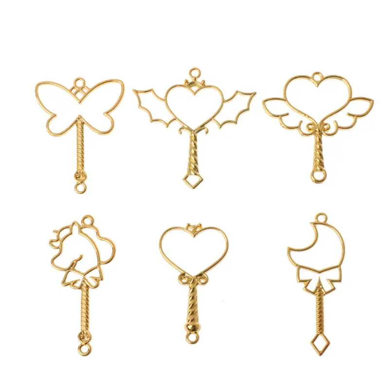 

5Pcs Heart Star Moon Magic Wand Key Shape Frame Pendant UV Resin Jewelry Making