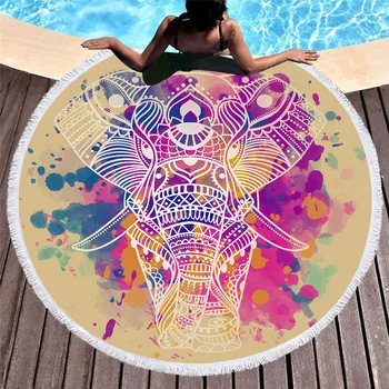 

Elephant Indian Round Beach Towel Bohemian Tassel Tapestry Bath Shower Floral Yoga Mat Flower Toalla Blanket Serviette De Plage