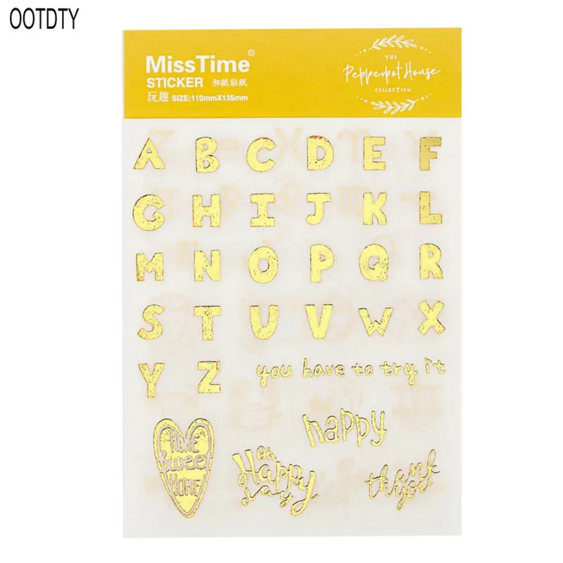 

OOTDTY 6pcs Bronzing Series Constellation Alphabet Label Sticker Handbook Album Notebook Sticker Decorative Paper DIY Sticker