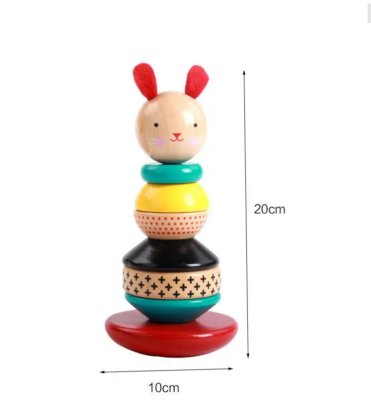 Деревянный милый кролик стакан составные игрушки ребенок ученик мудрость стек высокий деревянный башня игрушка Клоун - Цвет: Многоцветный