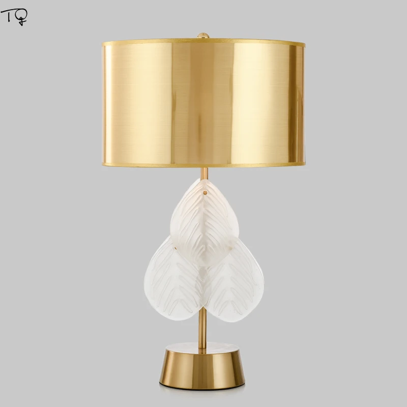 

American Leaf Glass Table Lamp Led Crystal Gold Design Creative Modern Minimalist Living Room Bedroom Bedside Study Decorative