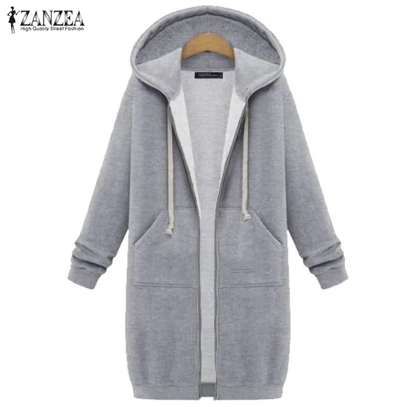 

Plus Size Hooded Jackets Women's Sweatshirt Coats ZANZEA 2019 Winter Fleece Warm Long Zipper Outerwear Parkas Woman Tops Jumpers