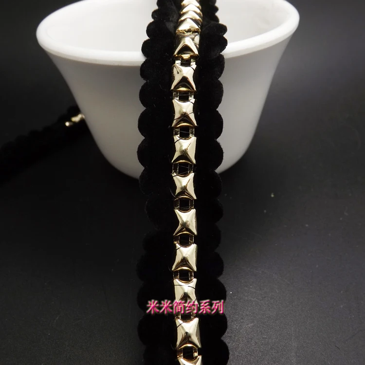 

Black Lace Trim, Punk Studs Beads Cotton Lace Material Accessories Pleastic Chain Applique Trim diy decoration clothes