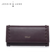 JESSIE & JANE 2016 New Simple Rivet Long Wallet Purse 5461 Fashion Ladies Leather Handbag